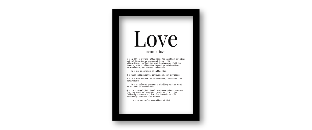 Love definition printable art black and white