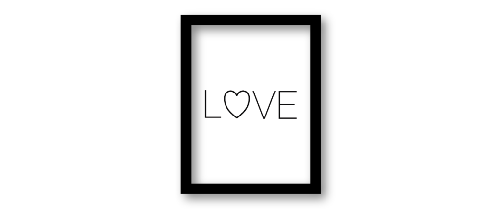 Love with heart printable art - black and white free art