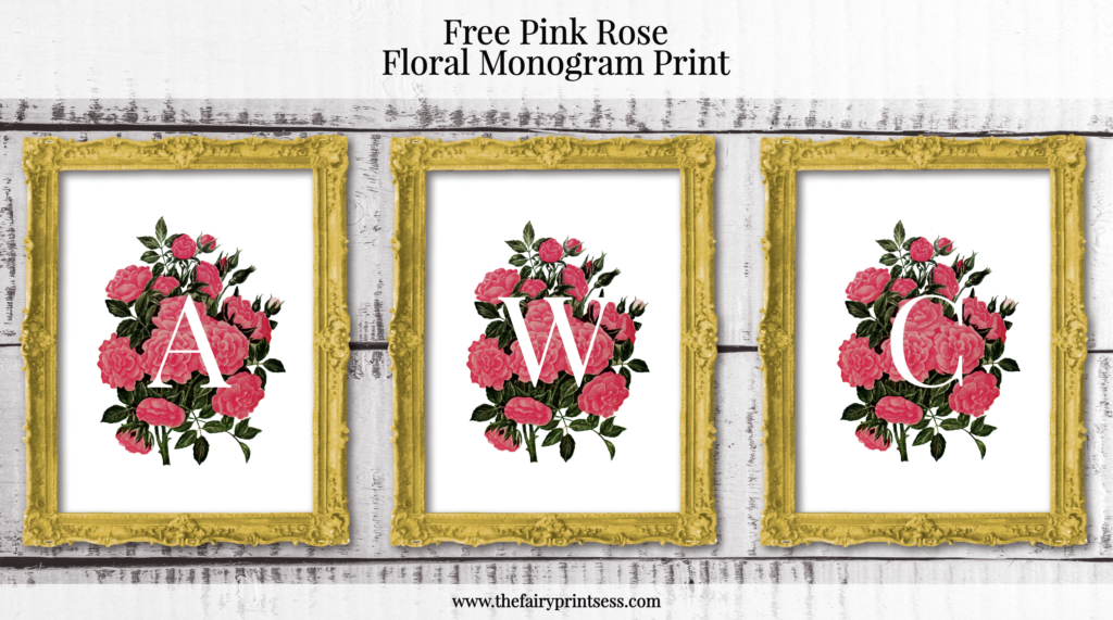 Floral Monogram Letter Art - Free Printable Vintage Pink Rose Design 