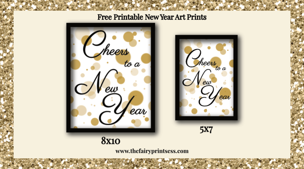 cheers to a new year gold black and white free printable