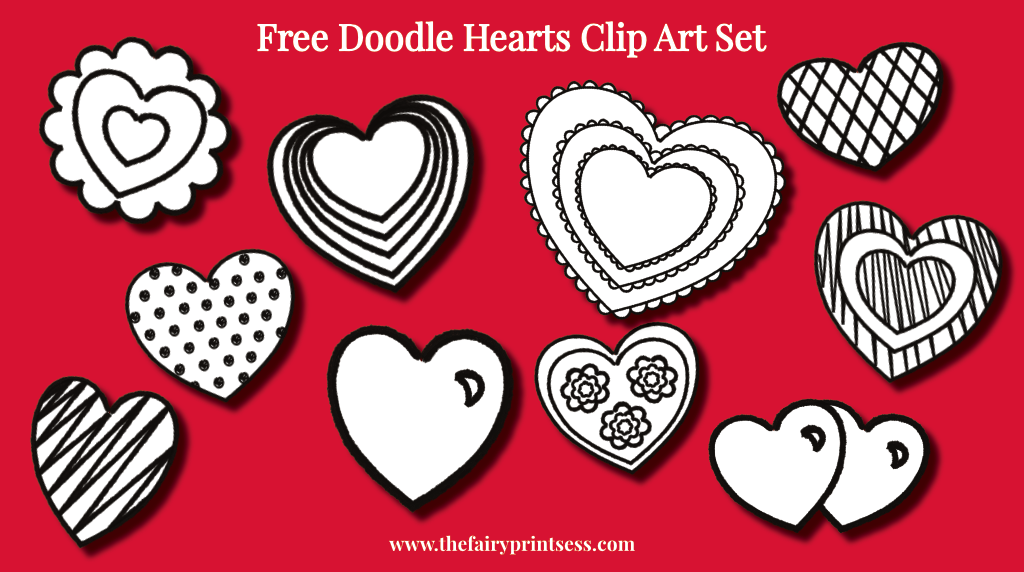 free doodle hearts clip art set featured image
