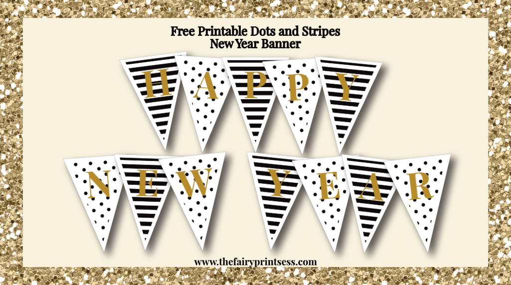 Happy New Year Banner Free Printable With Elegant Dots And Stripes