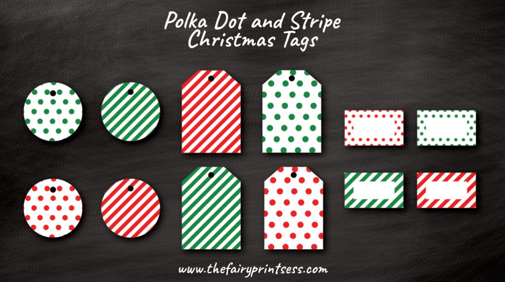 polka dots and stripes Christmas tags free printable