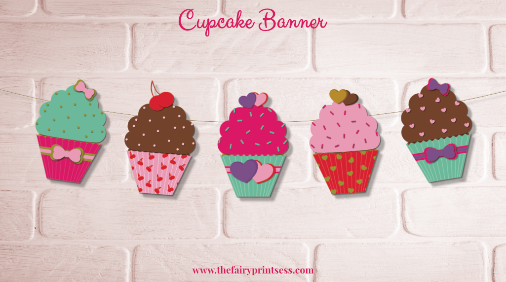 free valentine cupcake banner printable