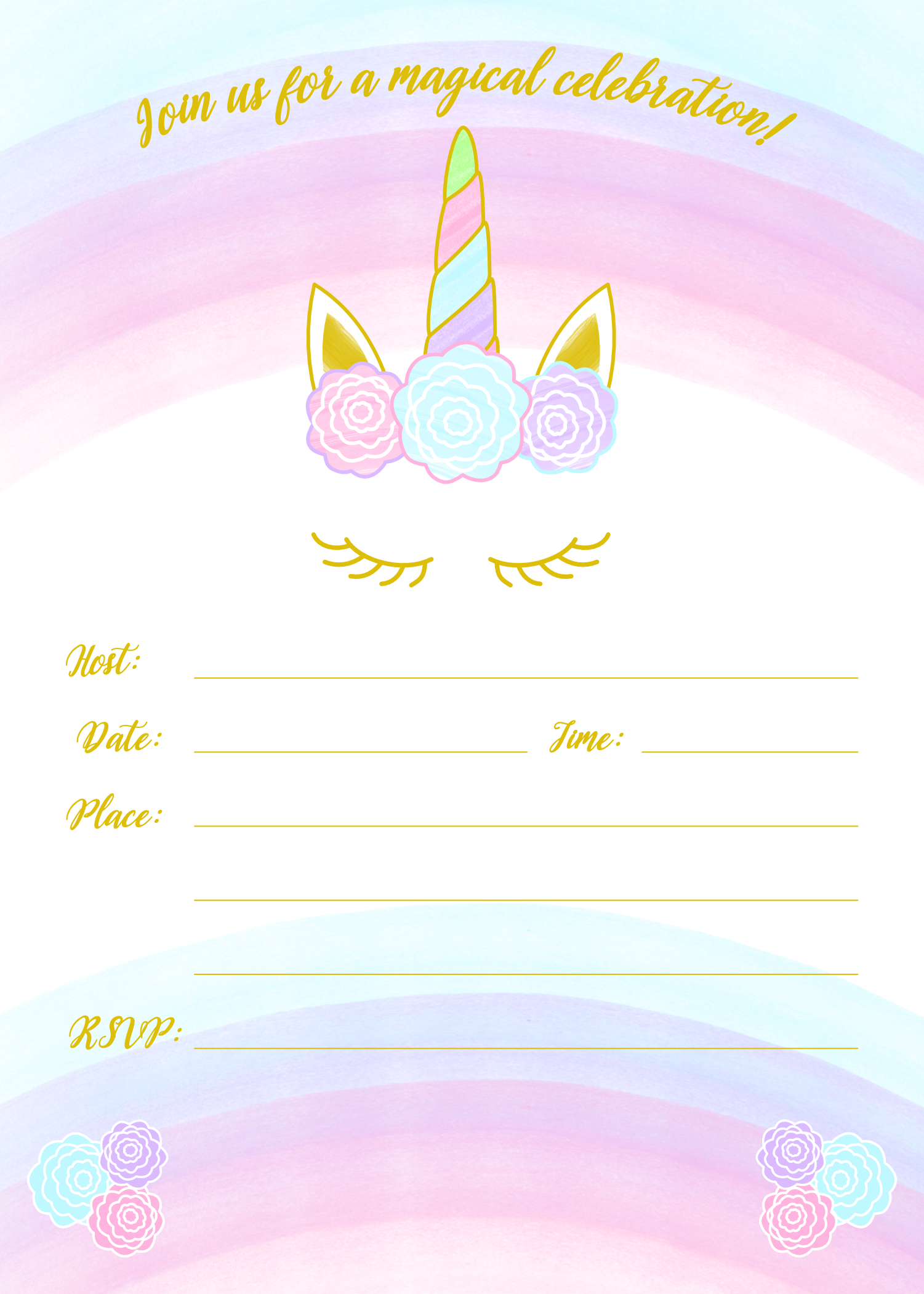 unicorn invitation free printable templates easy to download