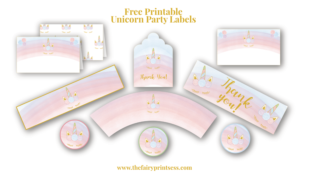 Free Printable Unicorn Party Labels Cupcake Wrappers Circles More