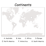 free printable continent map with word bank in black and white