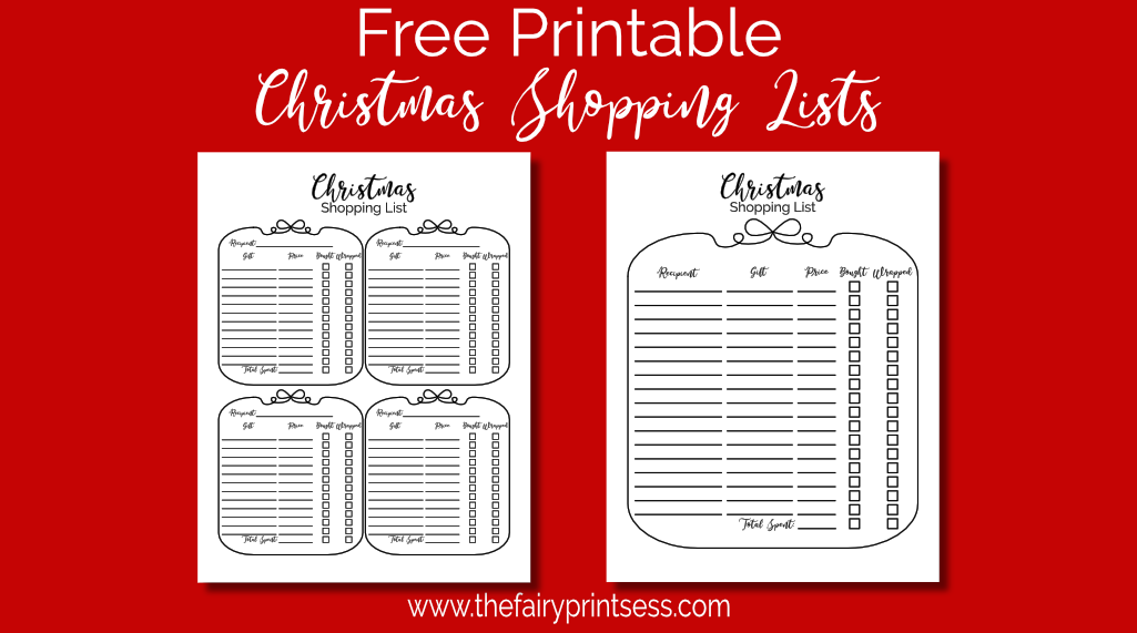 free printable Christmas shopping lists PDF file