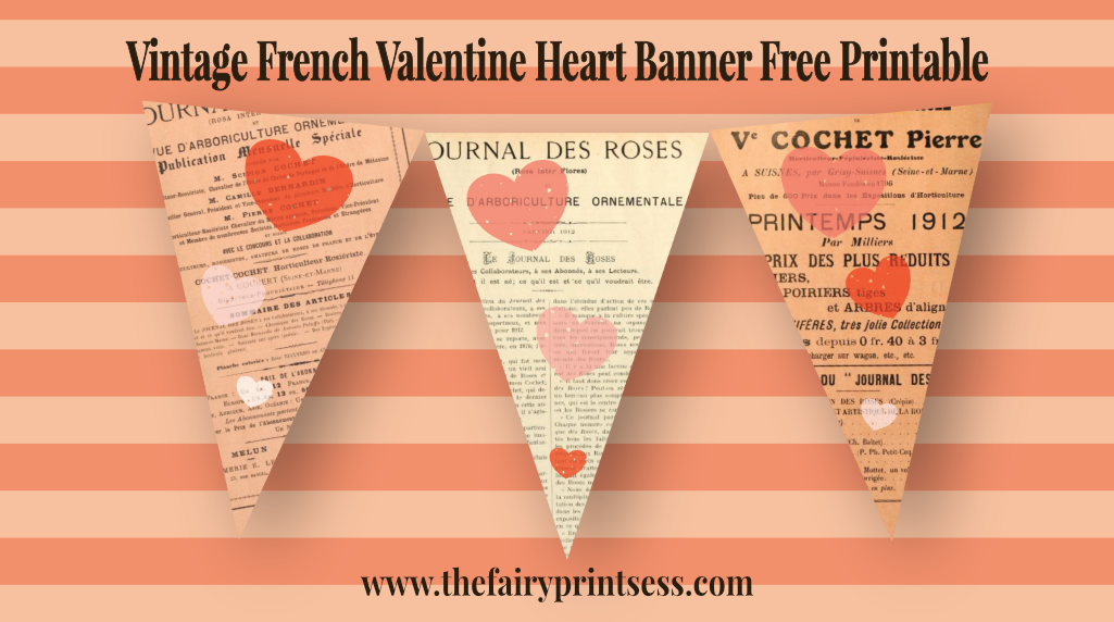 vintage french valentine heart banner free printable