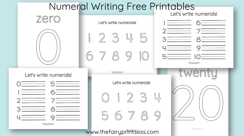 Writing Numerals Practice Free Pre-K and Kindergarten Printables numeral tracing and copying for writing numbers beginner to advanced