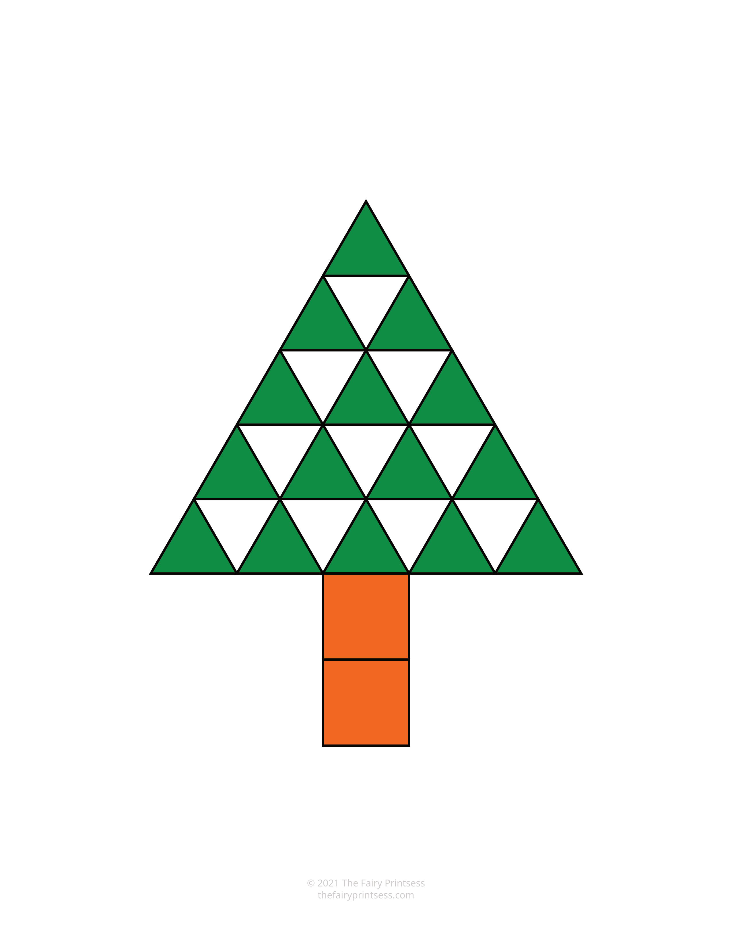 color Christmas tree pattern block template shape mat free printable