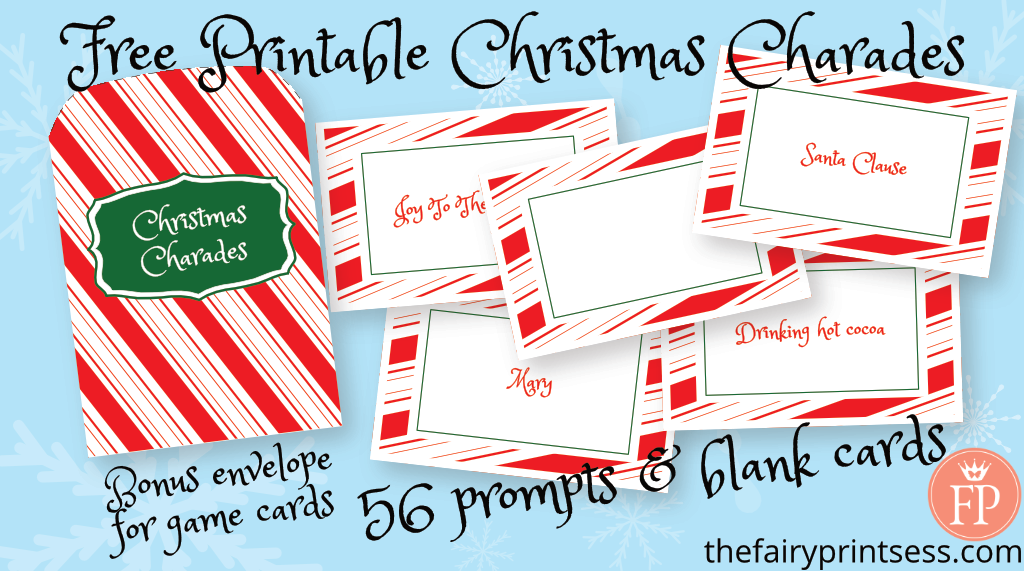 christmas charades free printable game set with 56 prompts and envelope