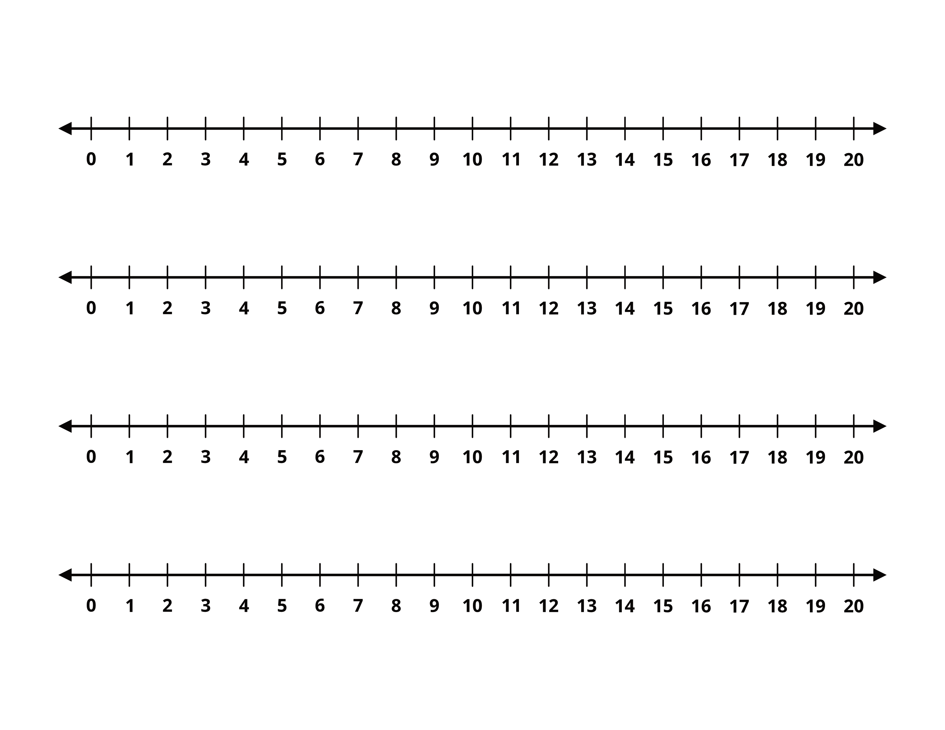 4 number lines 0 to 20 free printable
