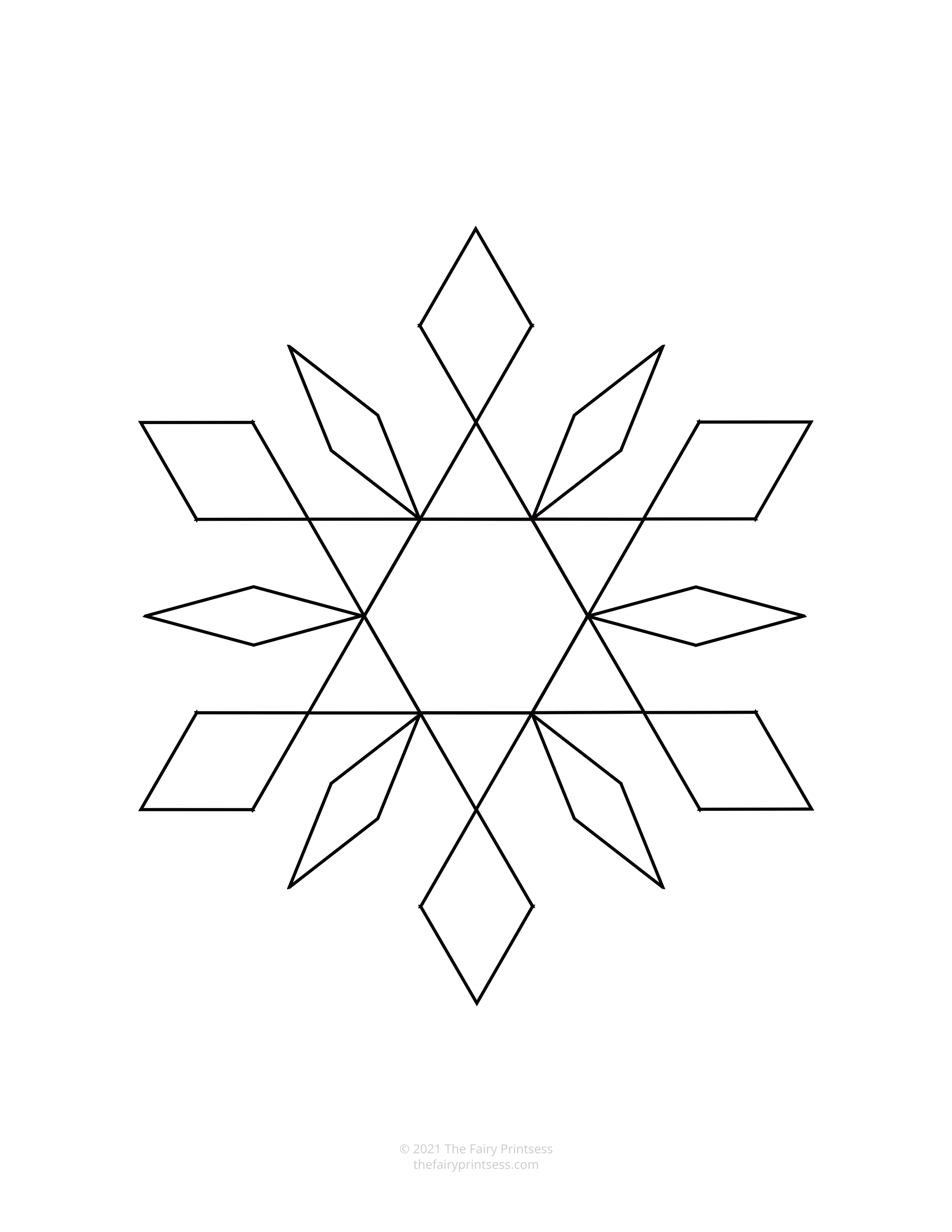 black and white snowflake Christmas pattern block template shape mat free printable