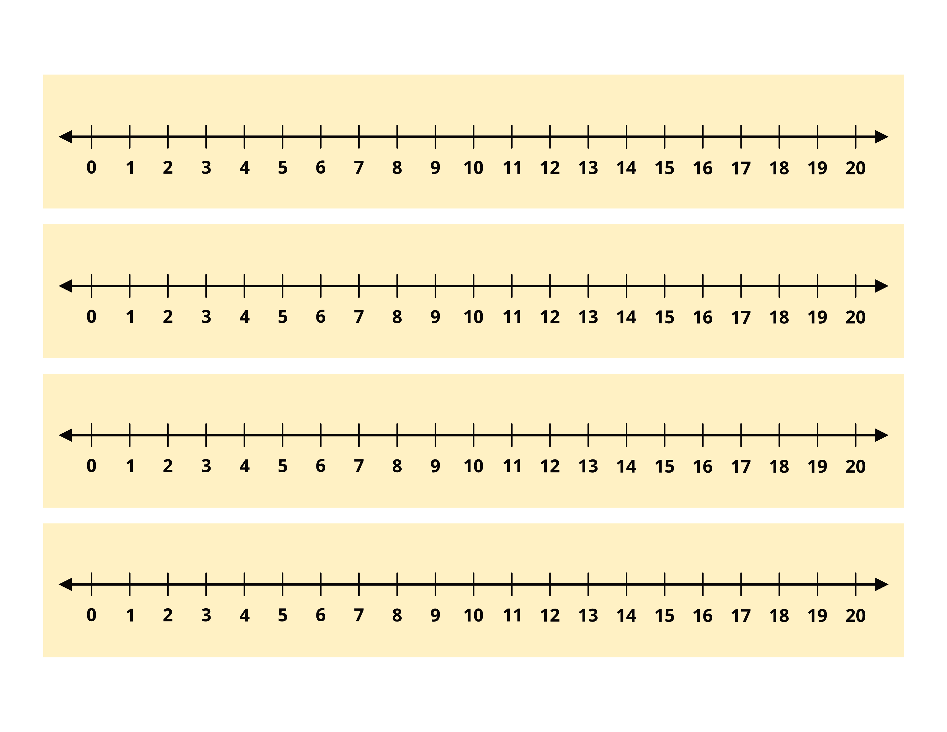 4 yellow number lines 0 to 20 free printable