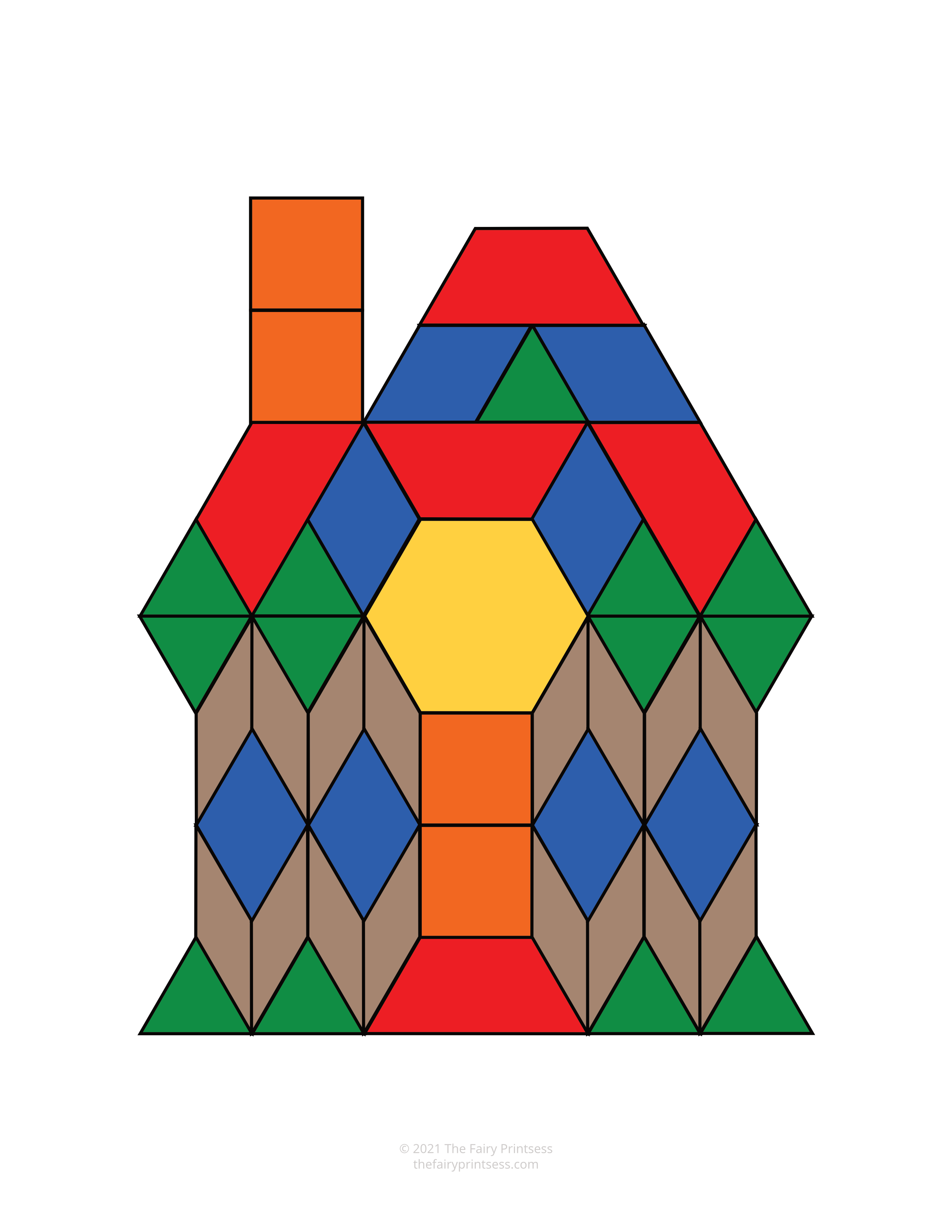 color gingerbread house Christmas tree pattern block template shape mat free printable