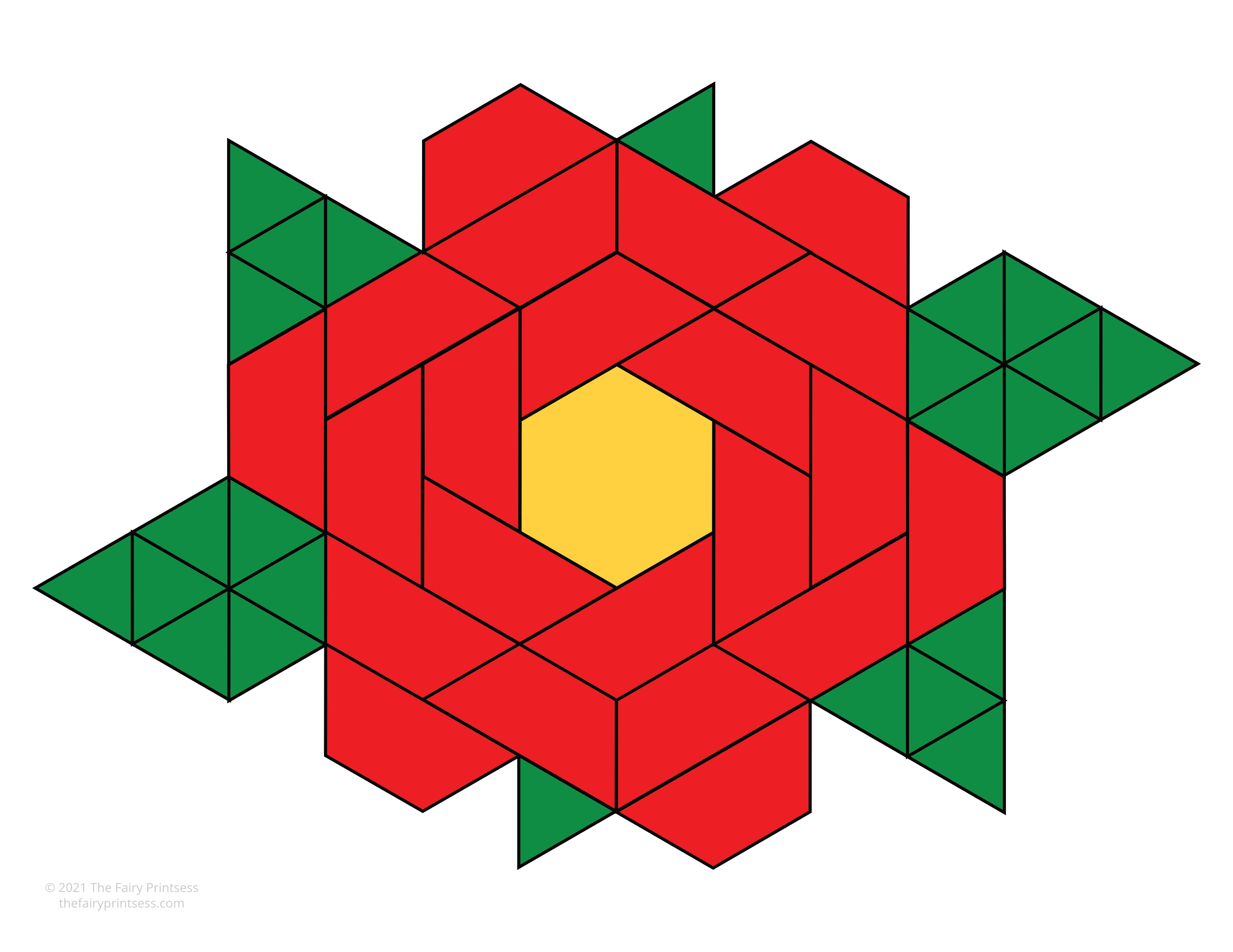 color poinsettia Christmas ornament pattern block template shape mat free printable