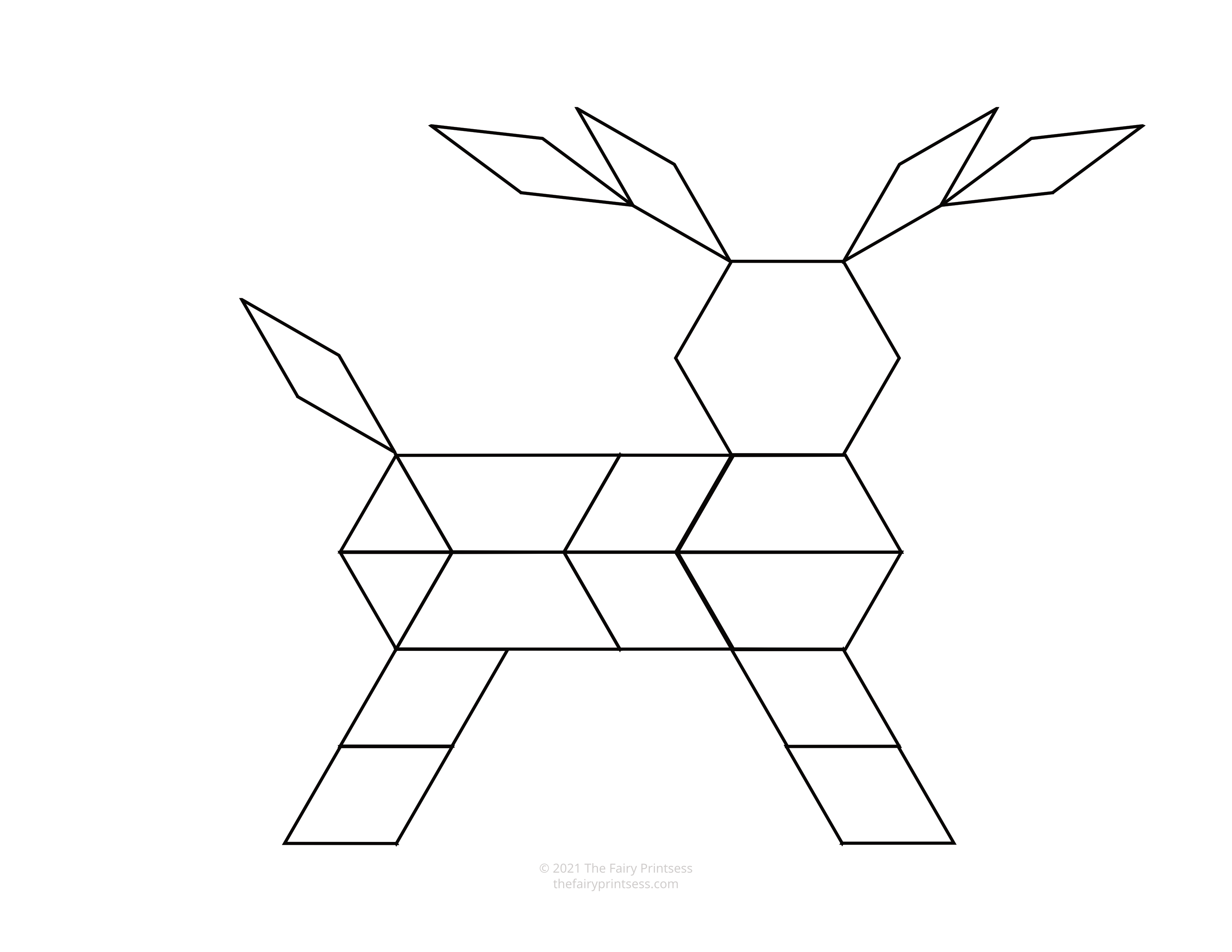black and white reindeer Christmas pattern block template shape mat free printable