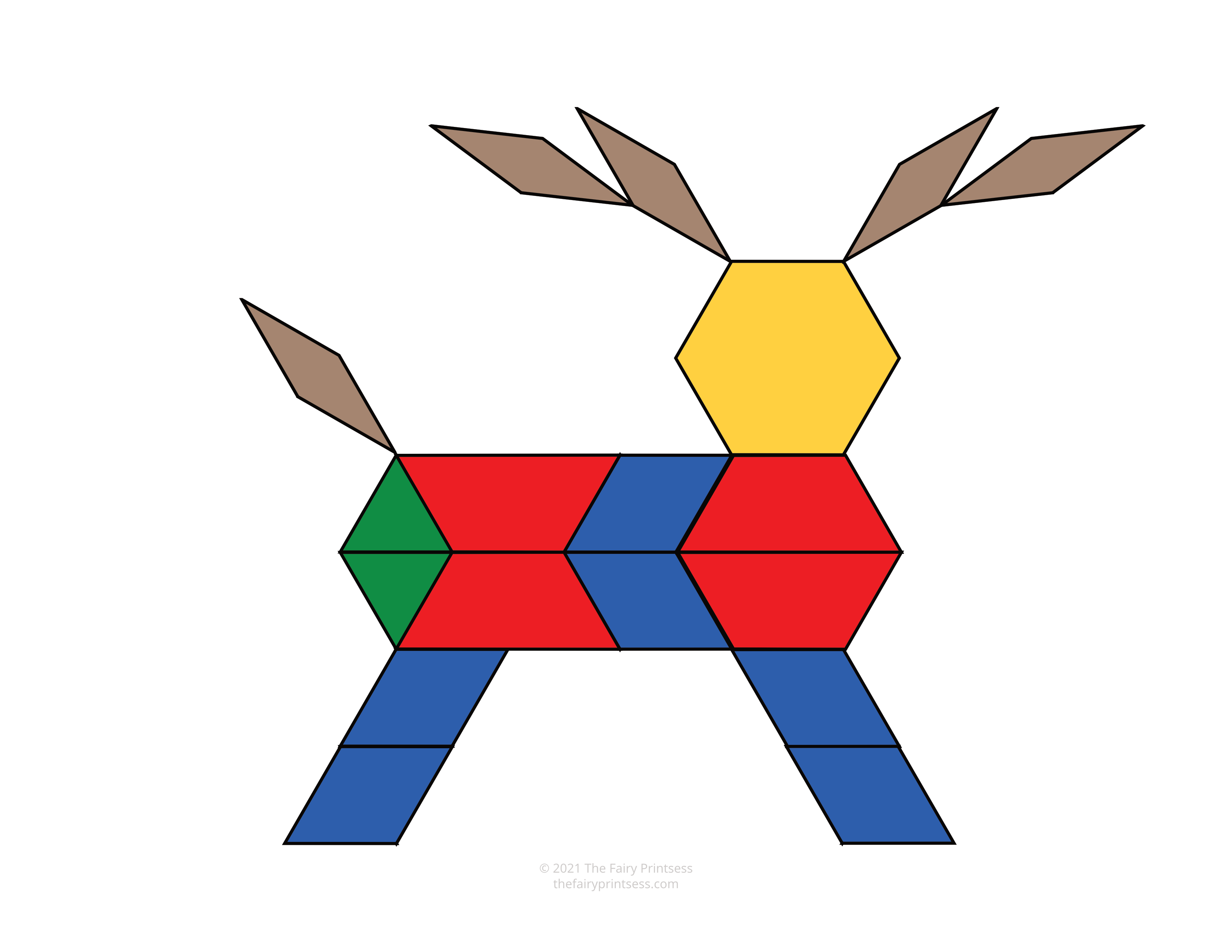 color reindeer Christmas pattern block template shape mat free printable