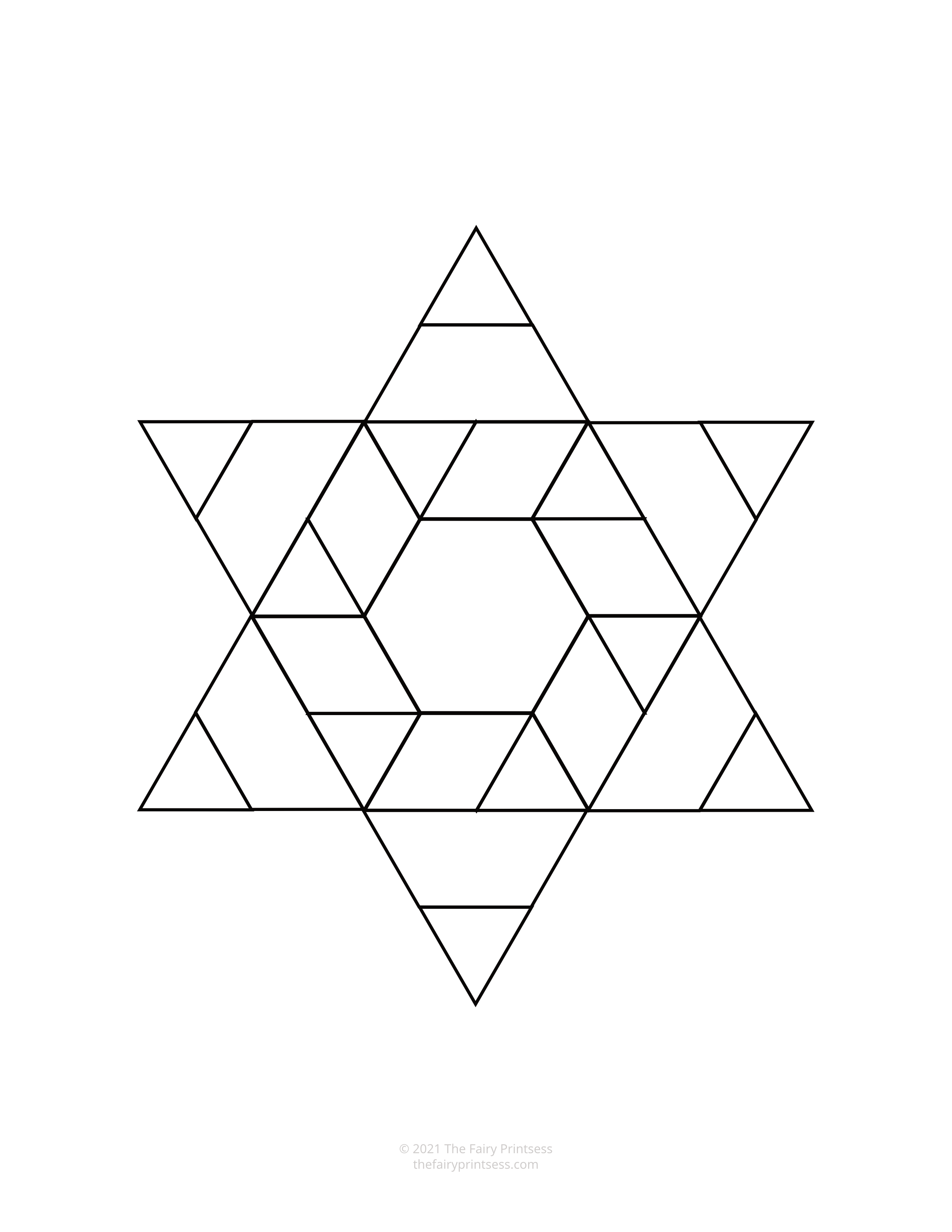 black and white Christmas star of David pattern block template shape mat free printable