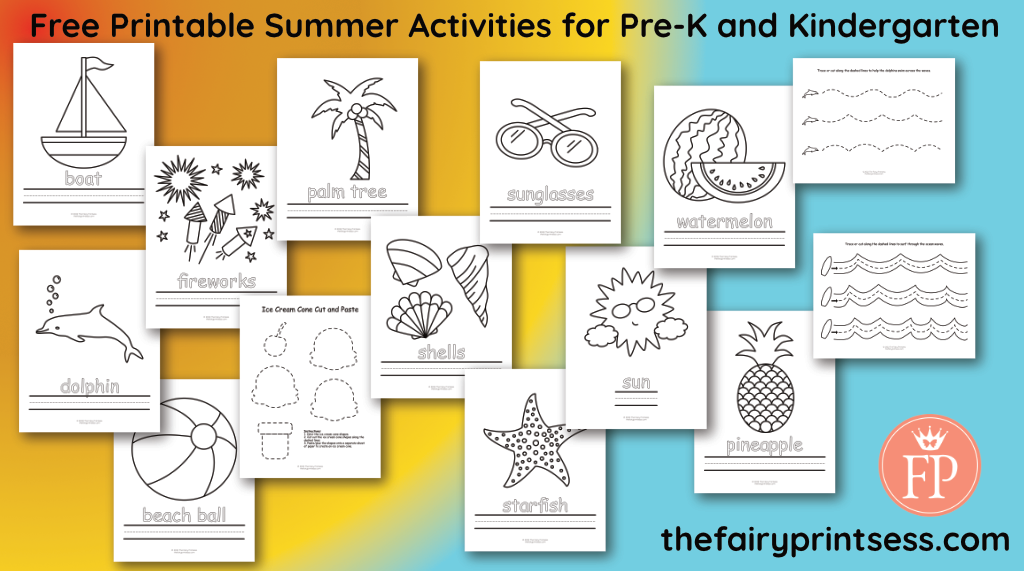 free printable summer activities for pre-k and kindergarten summer vocabulary cut and paste coloring tracing