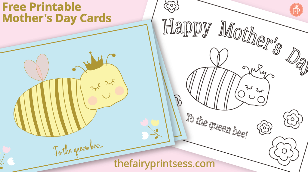 queen bee mothers day card cute free printable coloring page and fold card PDF