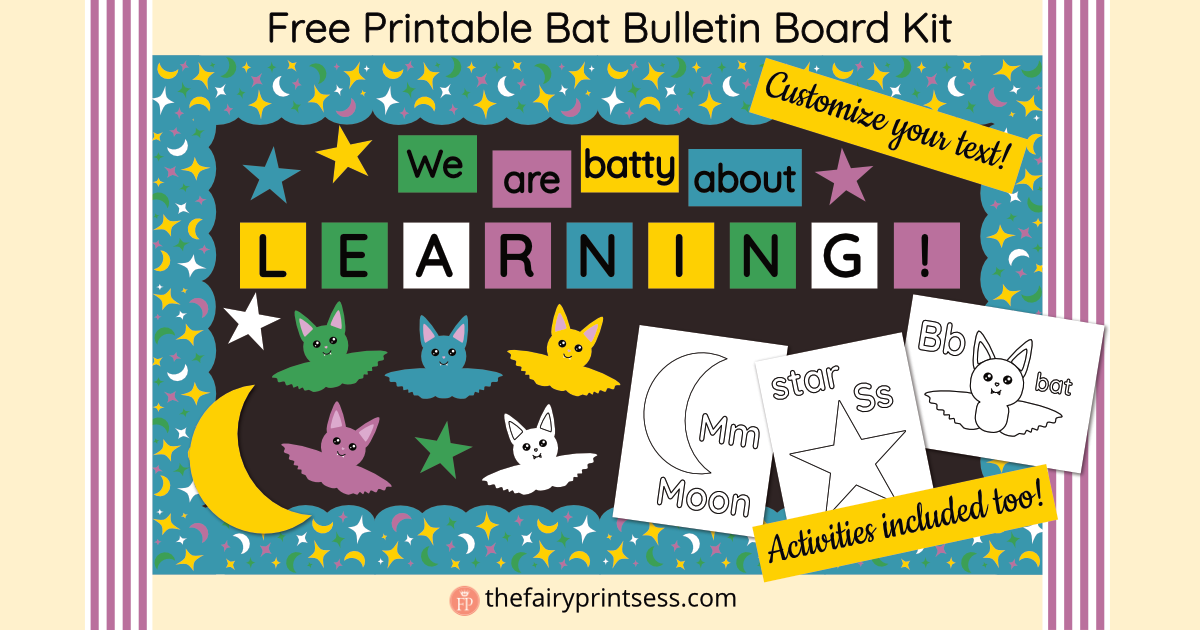 bat bulletin board kit for classroom display customizable for fall autumn with activity pages